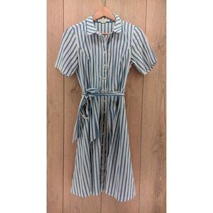 Boden Blue & White Striped Belted Button-Front Shirtdress – Size US 2R / UK 6R